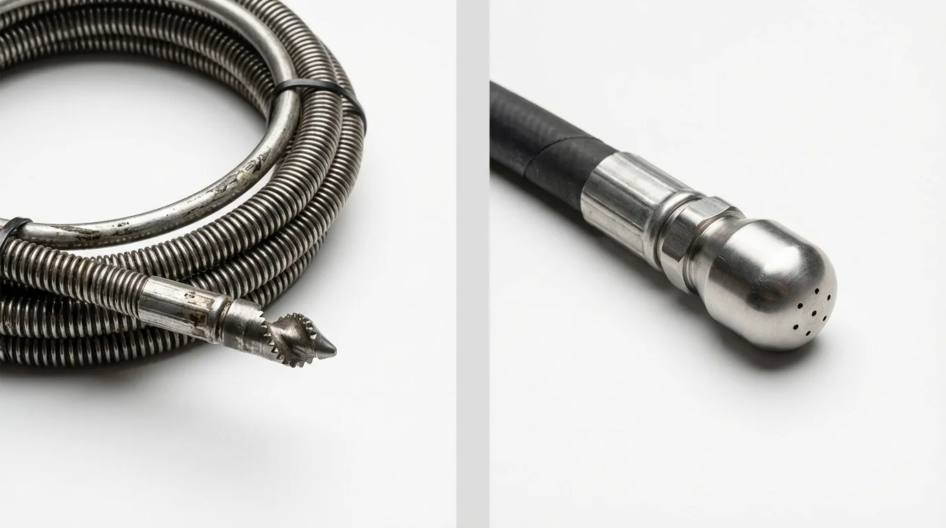 Drain snake cable and hydro jetting nozzle used for drain cleaning in Riva, MD