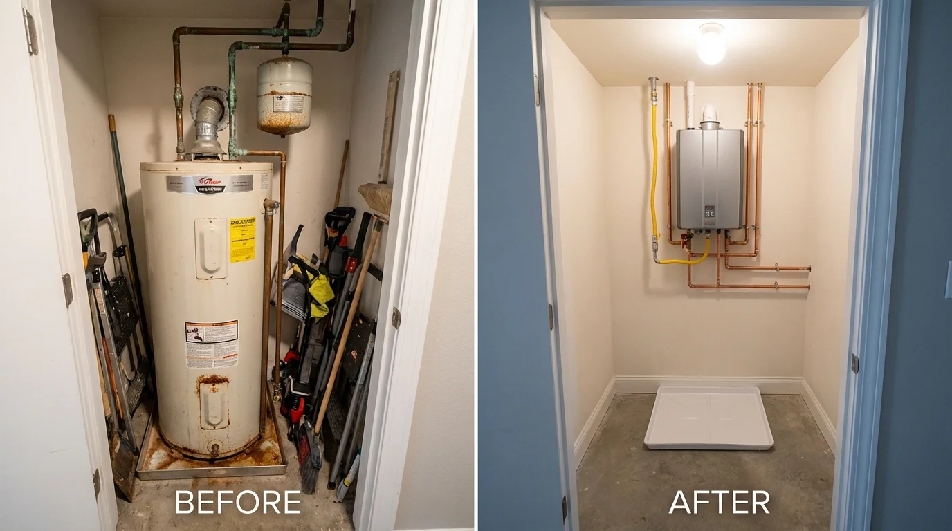 Tank water heater versus wall-mounted tankless unit comparison for Riva, MD homeowners