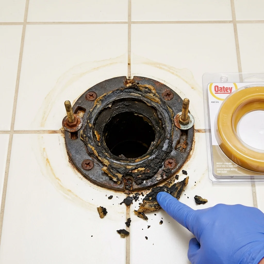 Failed wax ring showing water seepage at the base of a toilet in a Riva, MD home