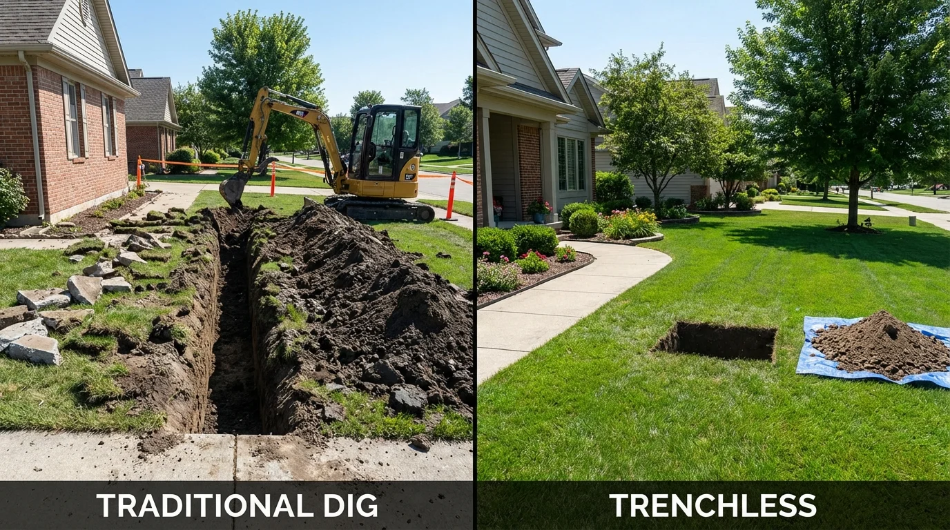 Trenchless sewer repair with minimal yard damage versus traditional excavation in Riva, MD